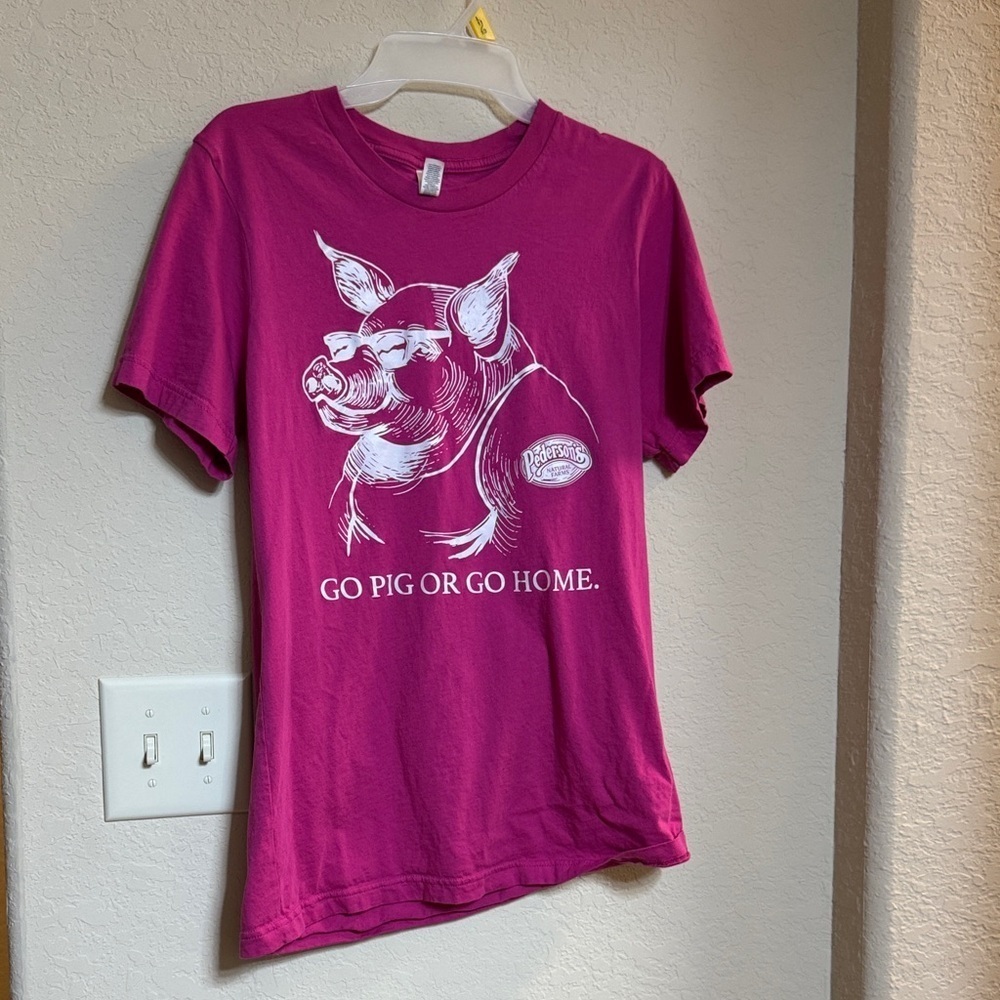 Pink Graphic T-Shirt with Pig Design Size M - Picture 1 of 4